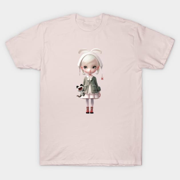 Preppy kawaii girl and her zombie cat pet T-Shirt by digilabs